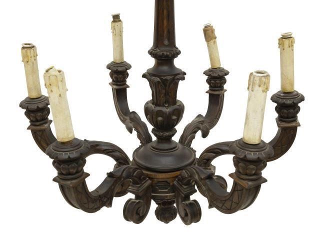 ITALIAN CARVED WOOD SIX LIGHT CHANDELIERItalian 3beced