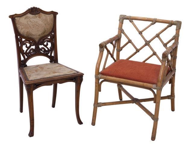 (2) BAMBOO ARMCHAIR & FRENCH ART