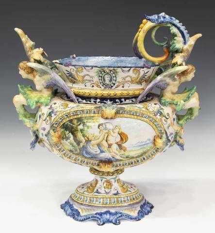 LARGE ITALIAN MAJOLICA URN FIGURAL