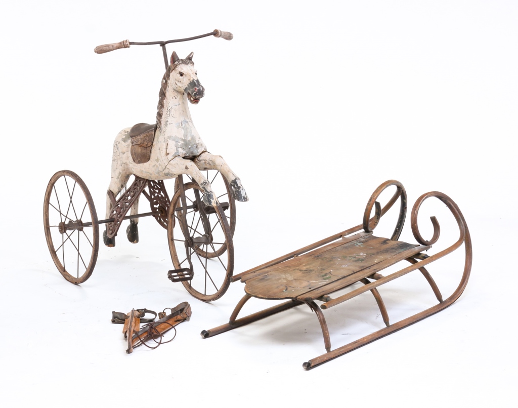 VELOCIPEDE, SLED AND ICE SKATES.