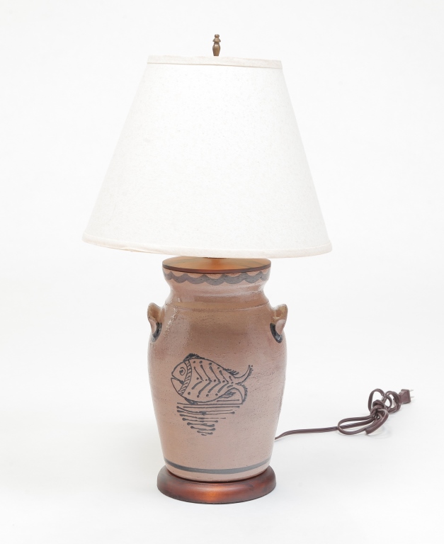 TURTLE CREEK POTTERY REDWARE LAMP.