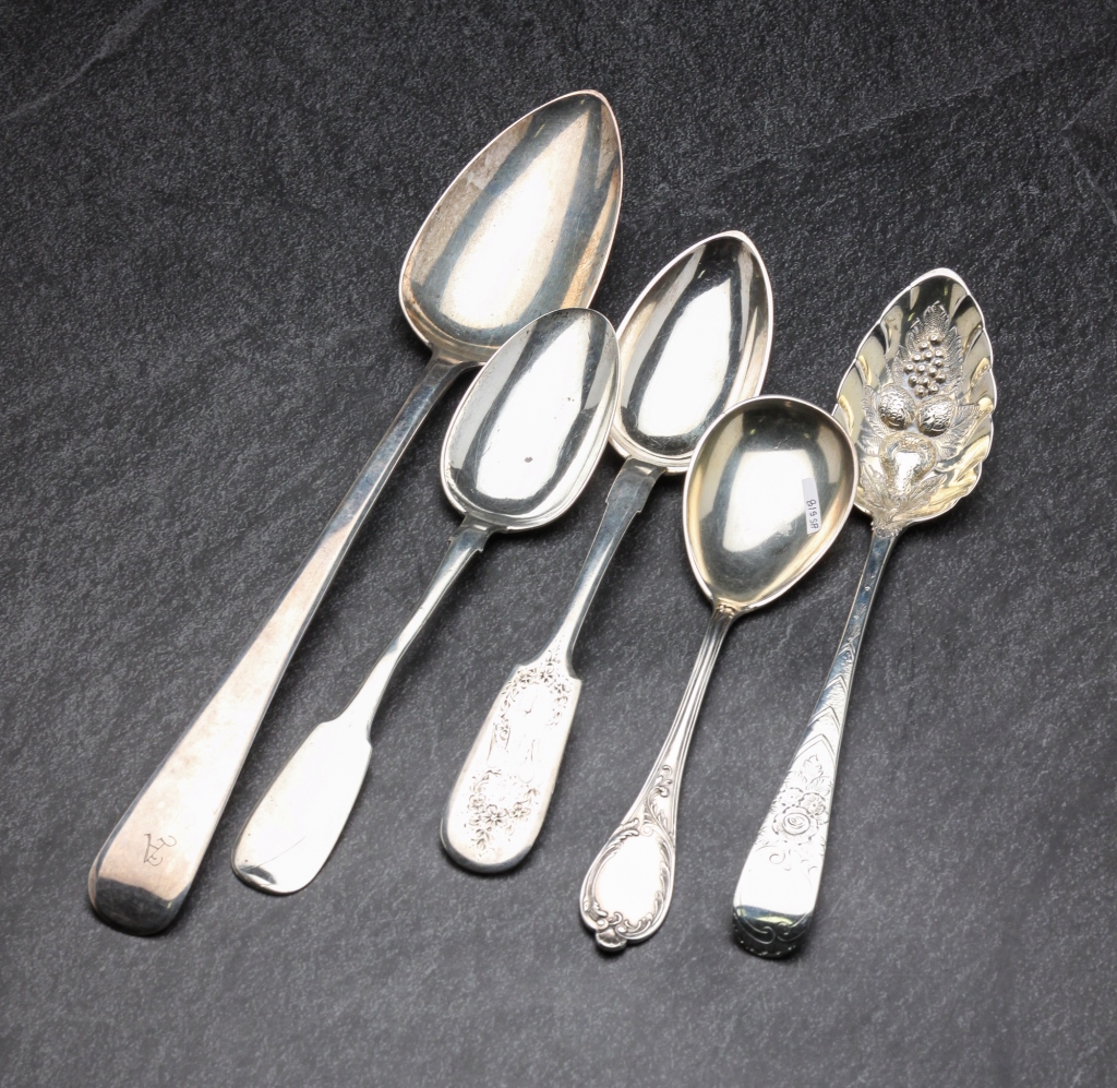 FIVE EUROPEAN STERLING SILVER SPOONS  3bf03a
