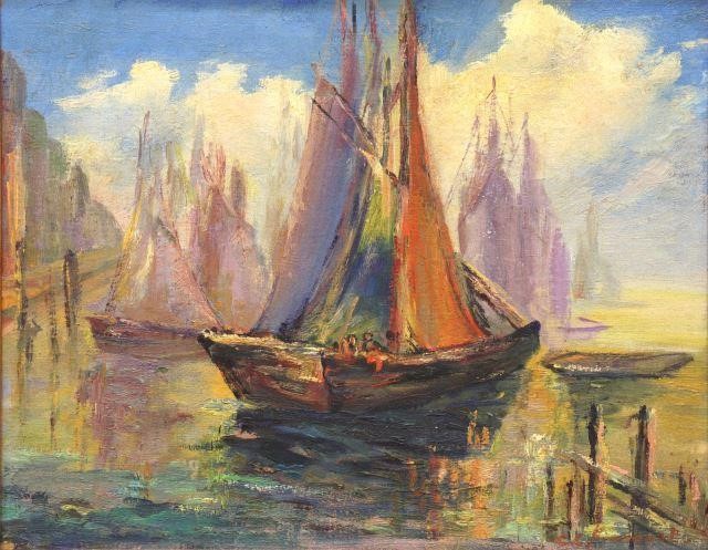 FRAMED SAILBOATS OIL PAINTING  3bf097