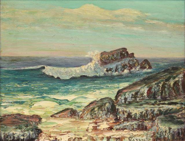 ROCKY BEACH SEASCAPE OIL PAINTING  3bf099