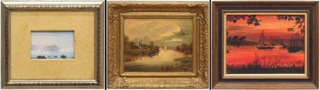  3 FRAMED WATERFRONT BOATING PAINTINGS  3bf09b