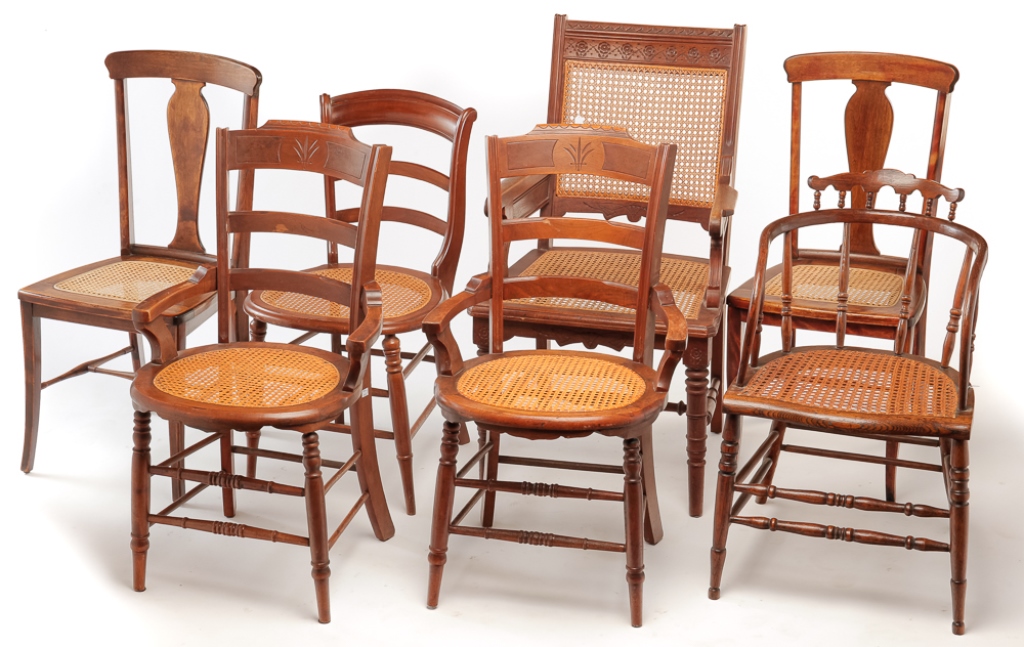 SEVEN AMERICAN CANE SEAT CHAIRS.