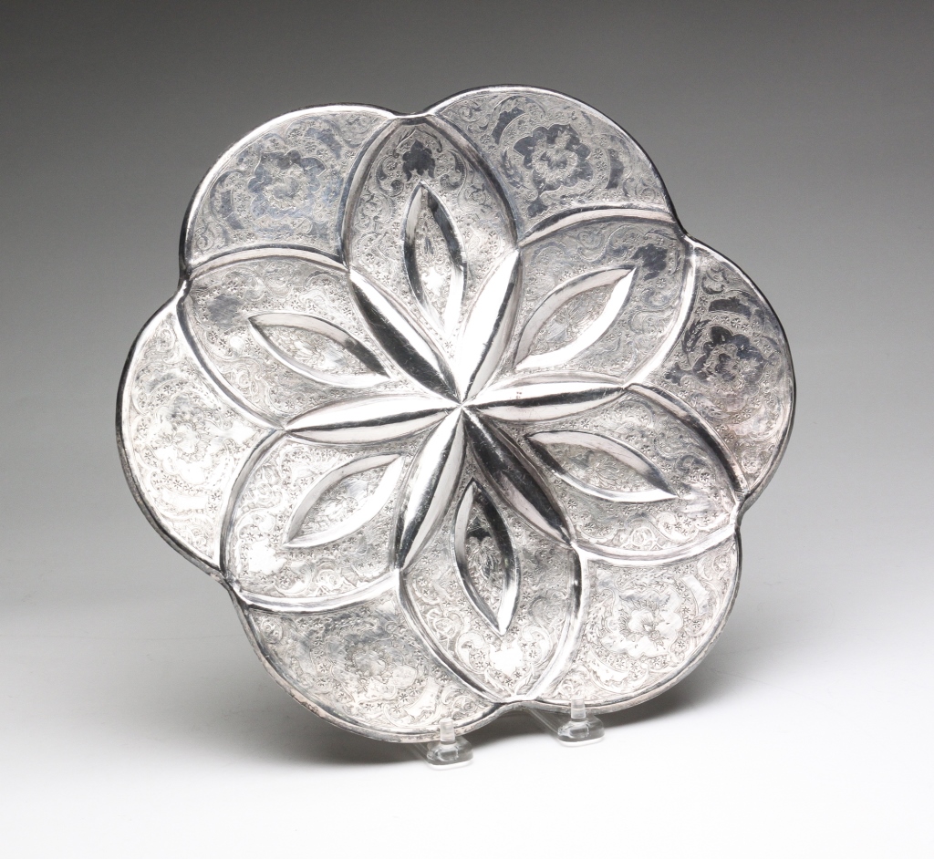 PERSIAN 800 SILVER FOOTED TRAY. Twentieth