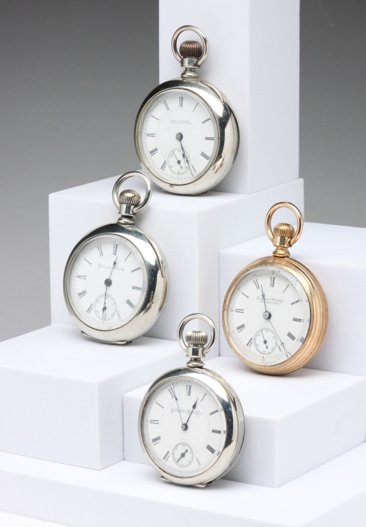 FOUR OPEN FACE COLUMBUS POCKET WATCHES.