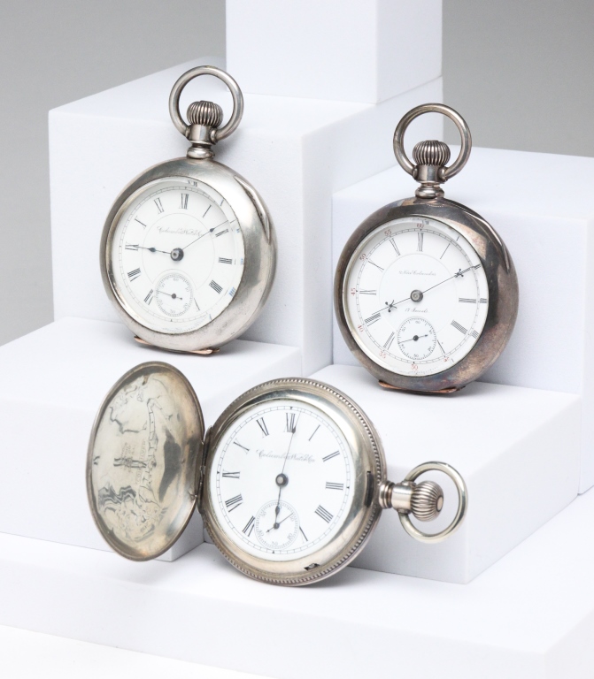 THREE 18S COIN SILVER POCKET WATCHES  3bf1d1