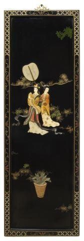 CHINESE LACQUER PANEL APPLIED STONE 3bf33b