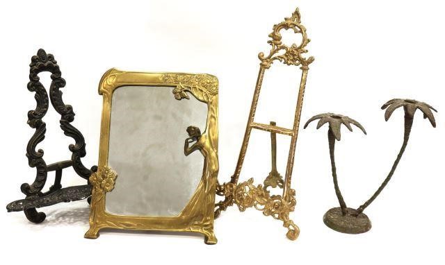 (4)  BRASS & METAL EASELS & NOVEAU