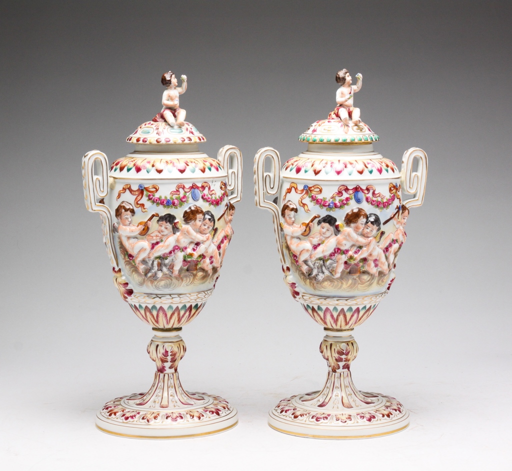 A PAIR OF CAPO DI MONTE LIDDED