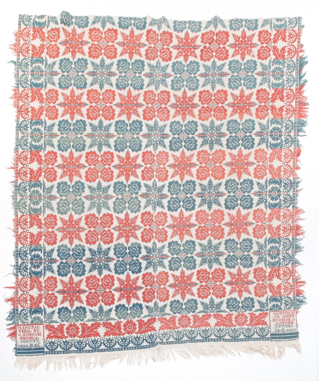 OHIO JACQUARD THREE COLOR COVERLET.