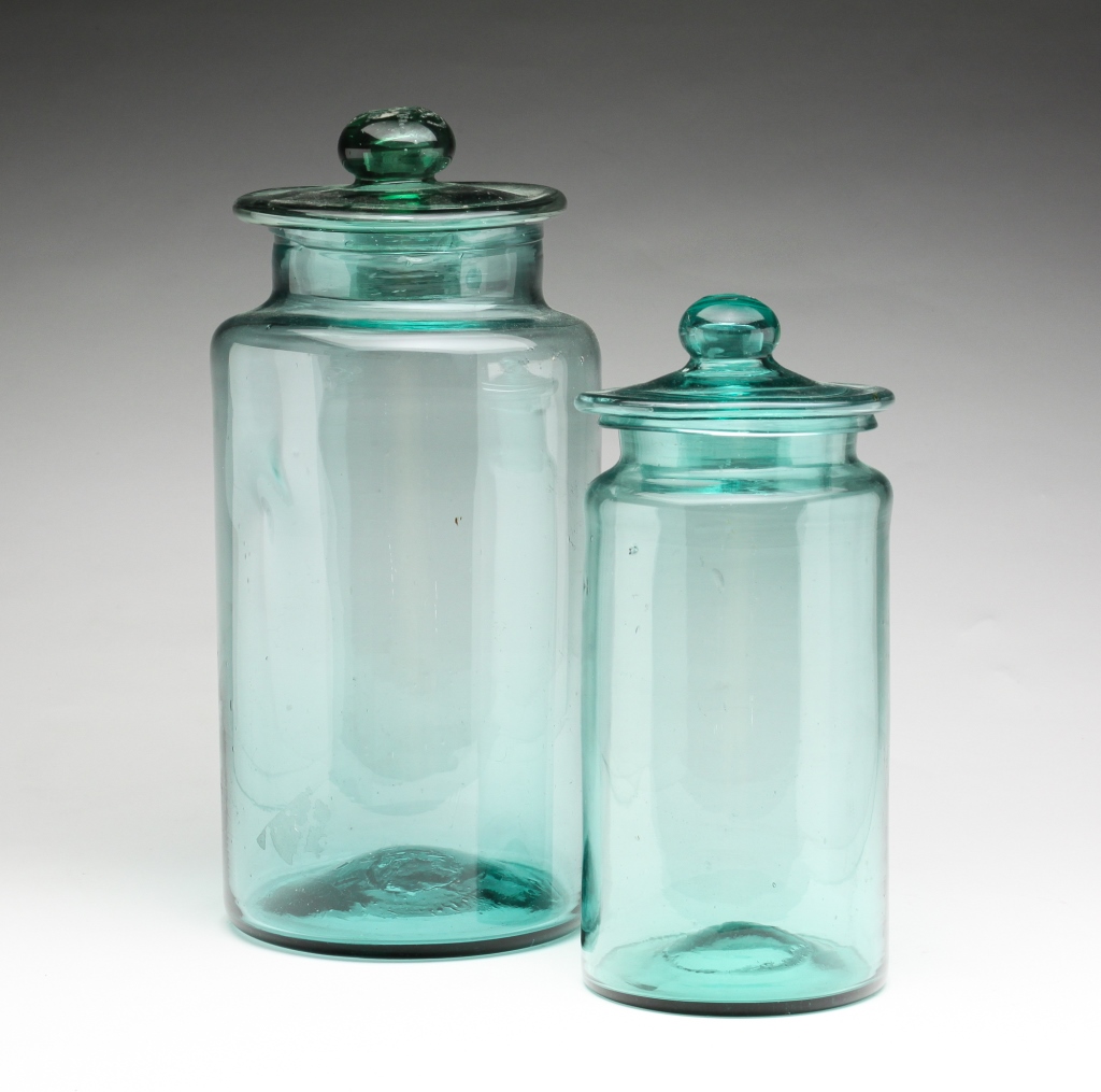 TWO AMERICAN BLOWN GLASS CANISTERS  3bf391