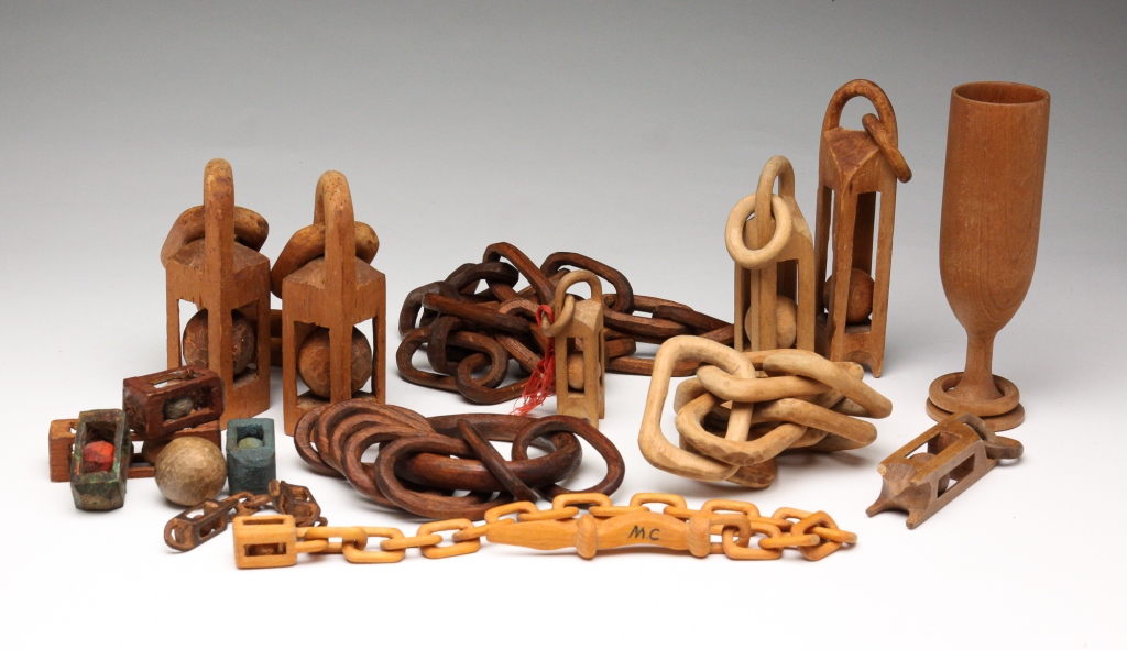 GROUP OF AMERICAN CARVED WHIMSEYS.