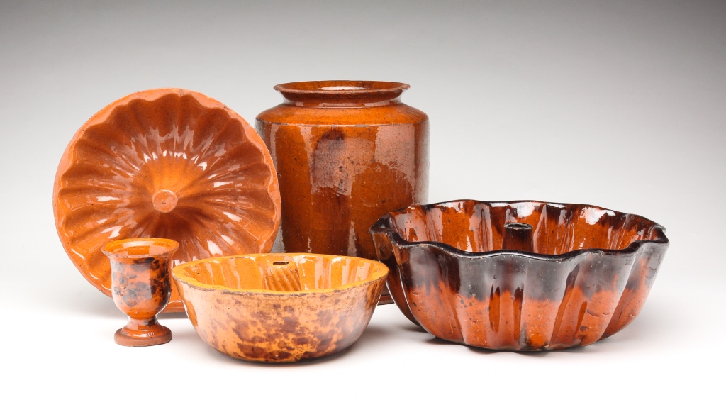 FIVE PIECES OF AMERICAN REDWARE.