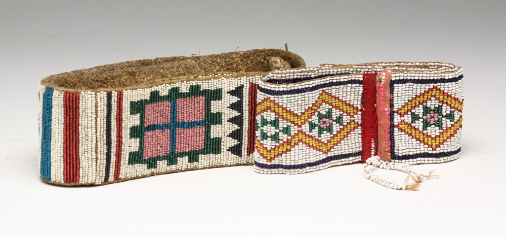 TWO NATIVE AMERICAN BEADED STRIPS.