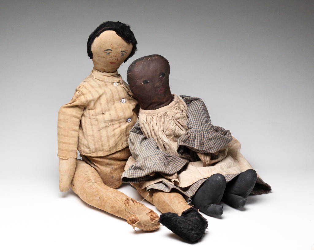 TWO AMERICAN RAG DOLLS. African