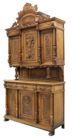 FRENCH CARVED OAK SIDEBOARD SERVER,