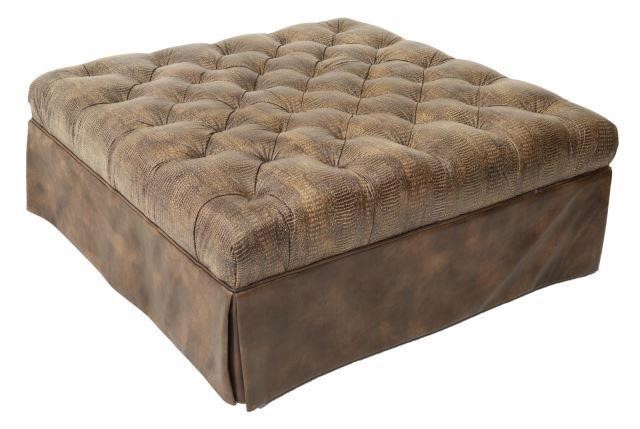 LARGE BUTTONED LEATHER OTTOMAN