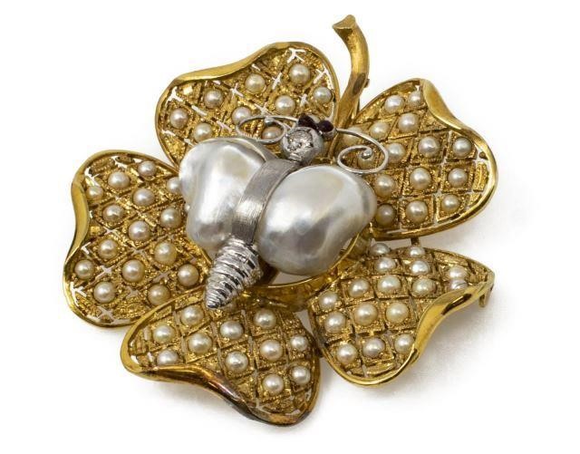 ESTATE 18KT BAROQUE PEARL BUTTERFLY