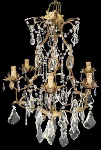 FRENCH GILT METAL CRYSTAL SIX LIGHT 3bf6cb