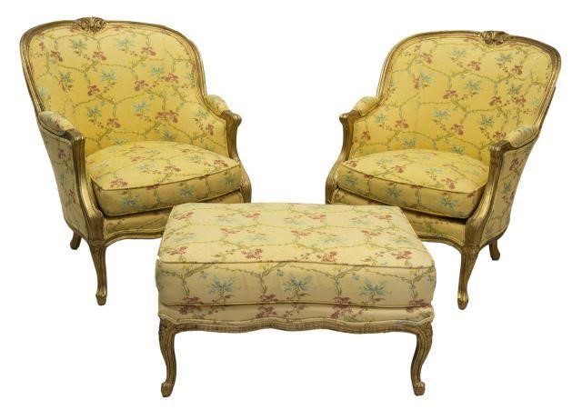 (3) LOUIS XV STYLE BERGERES ARMCHAIRS