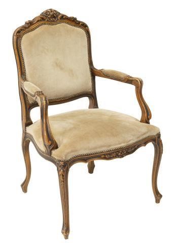 LOUIS XV STYLE FAUTEUIL SUEDE UPHOLSTERED