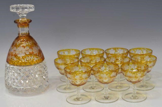 (12) AMBER CUT TO CLEAR STEMWARE