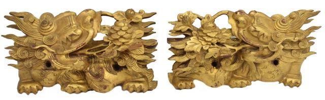  2 CHINESE GILTWOOD DRAGON ARCHITECTURAL 3bf75c