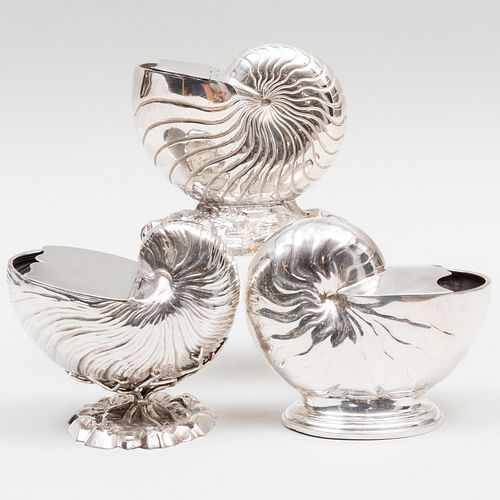 GROUP OF THREE SHELL FORM SILVER PLATE