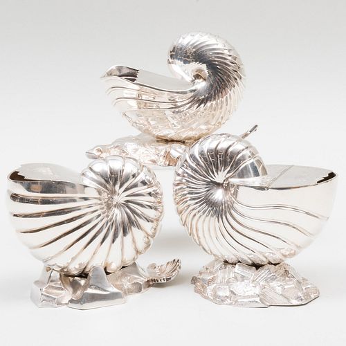 GROUP OF THREE SILVER PLATE SHELL FORM