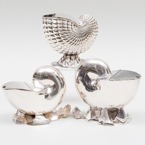 GROUP OF THREE SILVER PLATE SHELL FORM