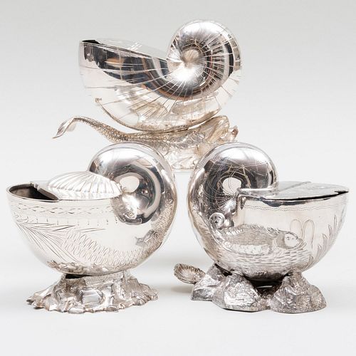 GROUP OF THREE SILVER PLATE SHELL