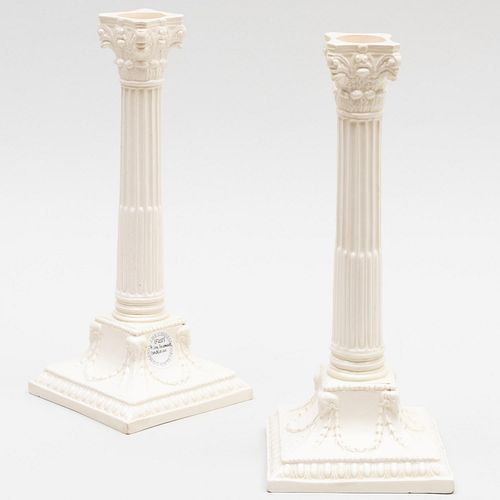 PAIR OF ENGLISH CREAMWARE CANDLESTICKSUnmarked 10 3bd132