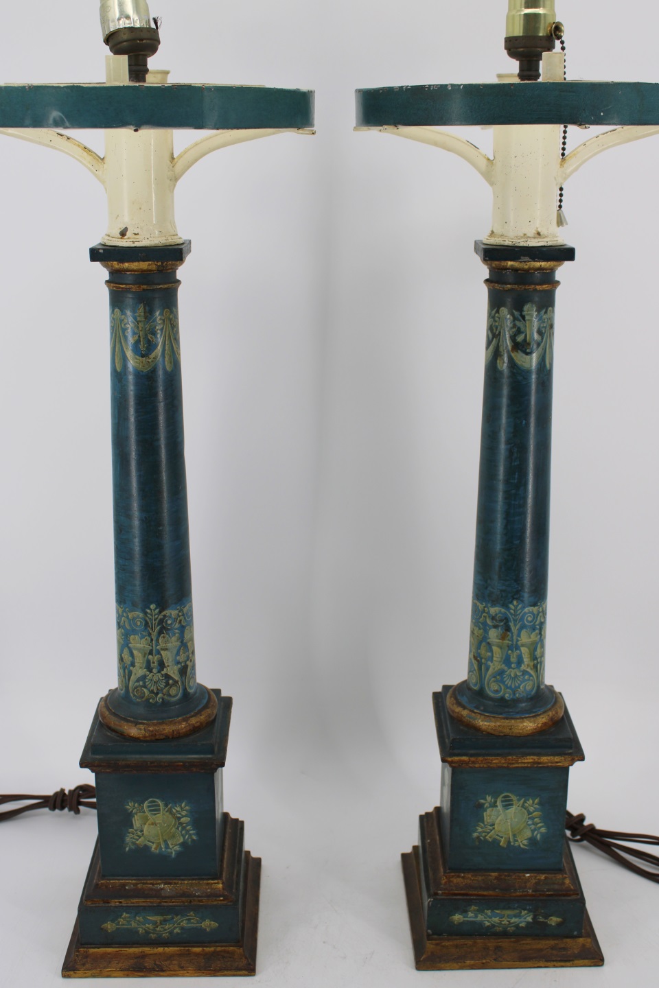 AN ANTIQUE HAND PAINTED WOOD COLUMNS