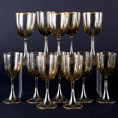 GROUP OF GILT-DECORATED WINE GLASSES,