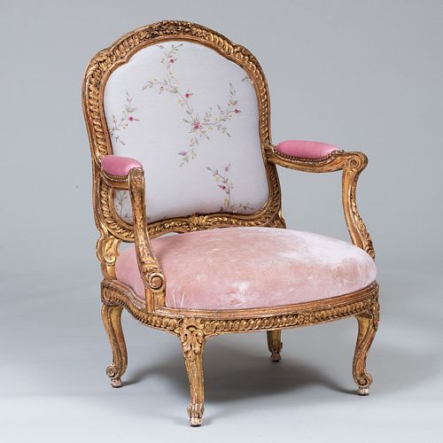 LOUIS XV STYLE GILTWOOD NEEDLEWORK