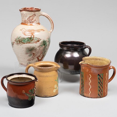 GROUP OF FIVE EARTHENWARE VESSELSUnmarked.

The