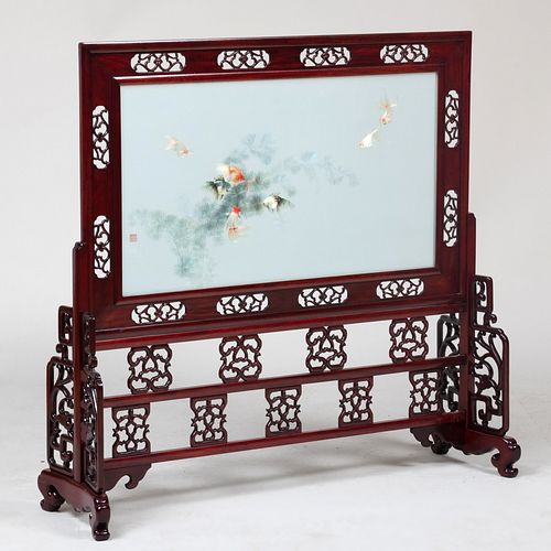 CHINESE MAHOGANY AND GLASS TABLE 3bd268
