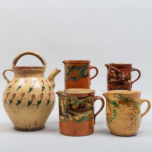 GROUP OF FIVE EARTHENWARE VESSELSUnmarked.

The