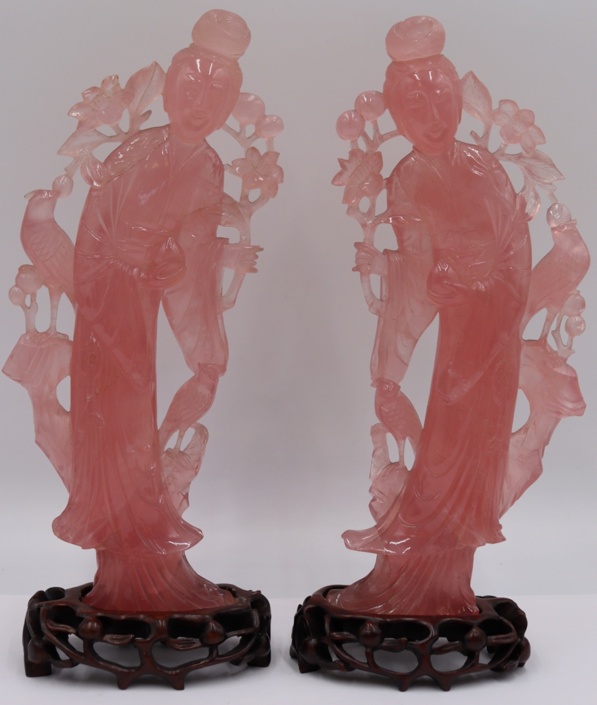 PAIR OF ROSE QUARTZ CARVINGS OF 3bd2ad