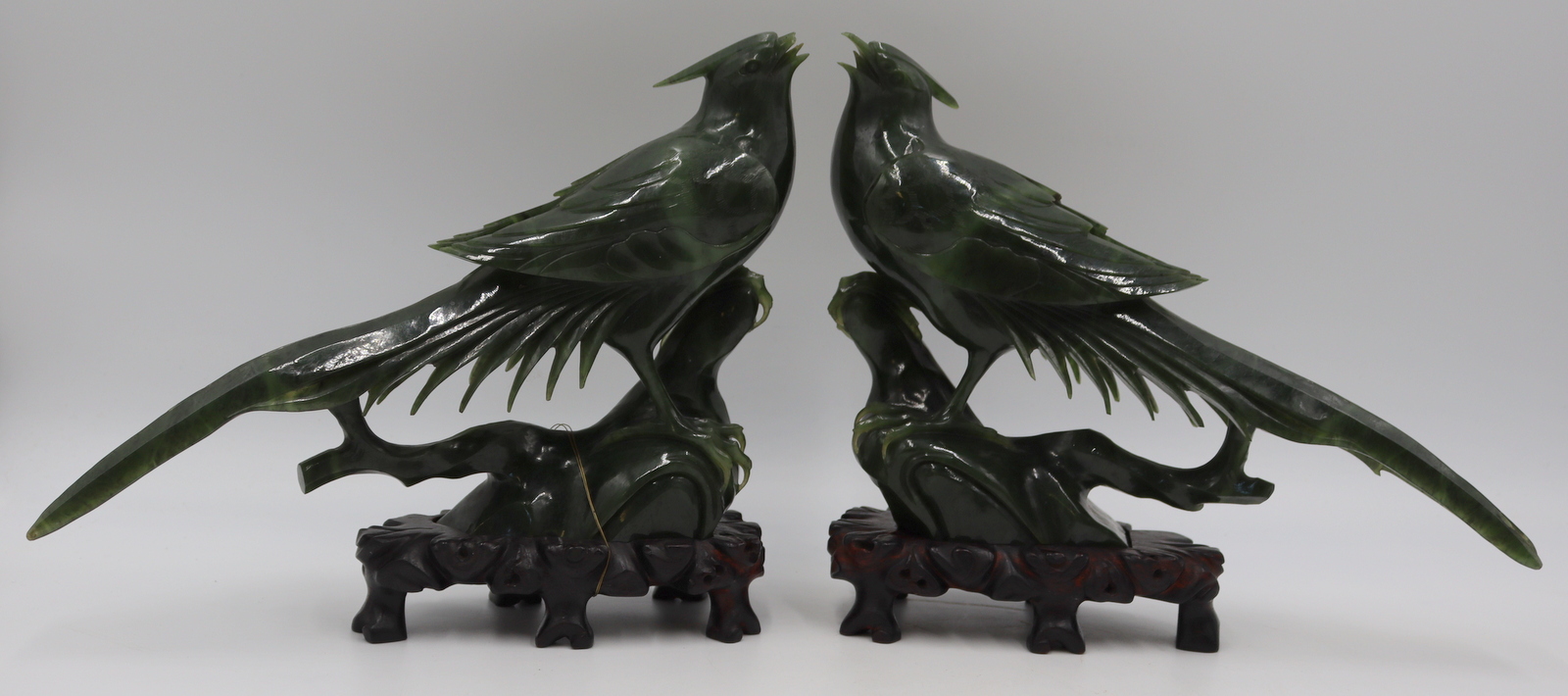 PAIR OF CARVED JADE? PHEASANTS.