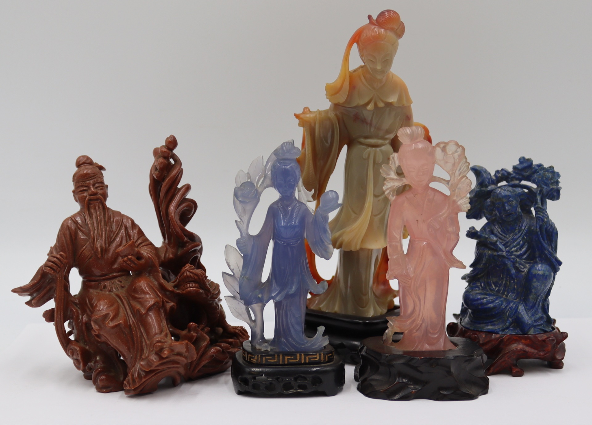 (5) ASSORTED ASIAN FIGURAL CARVINGS.