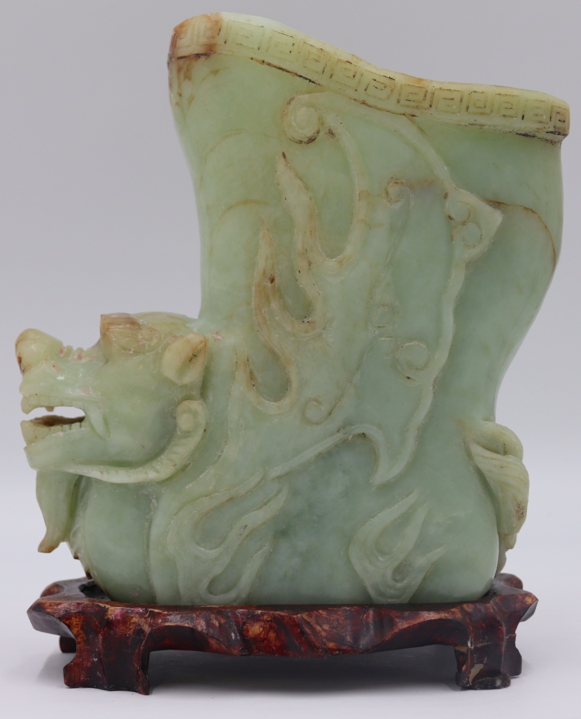 CARVED JADE? RHYTON WITH DRAGON'S