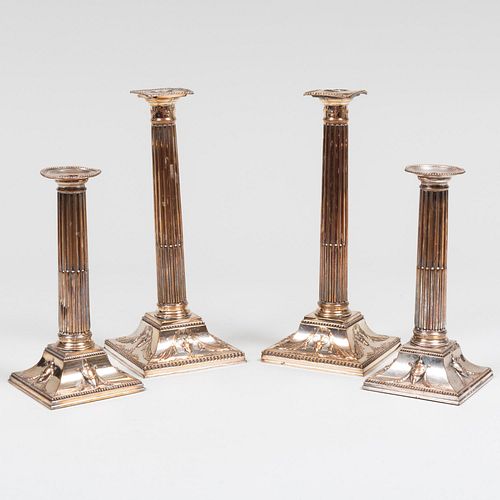 TWO PAIRS OF SILVER PLATE COLUMNAR