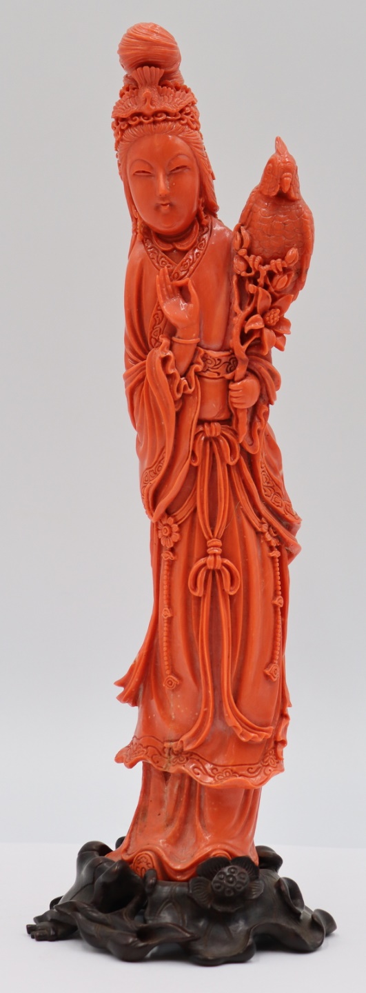 SIGNED CARVED CORAL FIGURE OF A STANDING