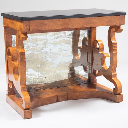 BIEDERMEIER INLAID BURL BIRCH CONSOLE 3bd57d