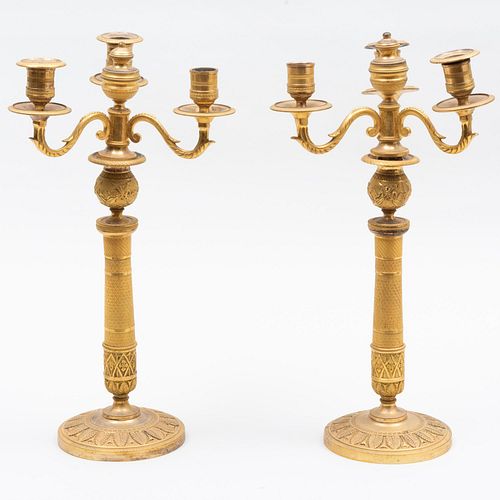 PAIR OF CHARLES X ORMOLU THREE-LIGHT