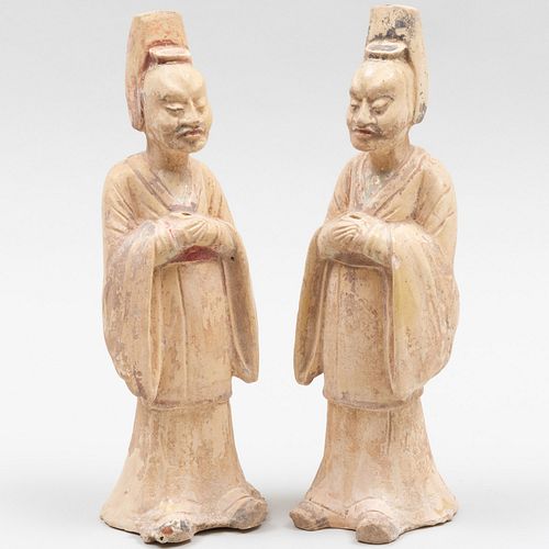 PAIR OF CHINESE STRAW GLAZED POTTERY